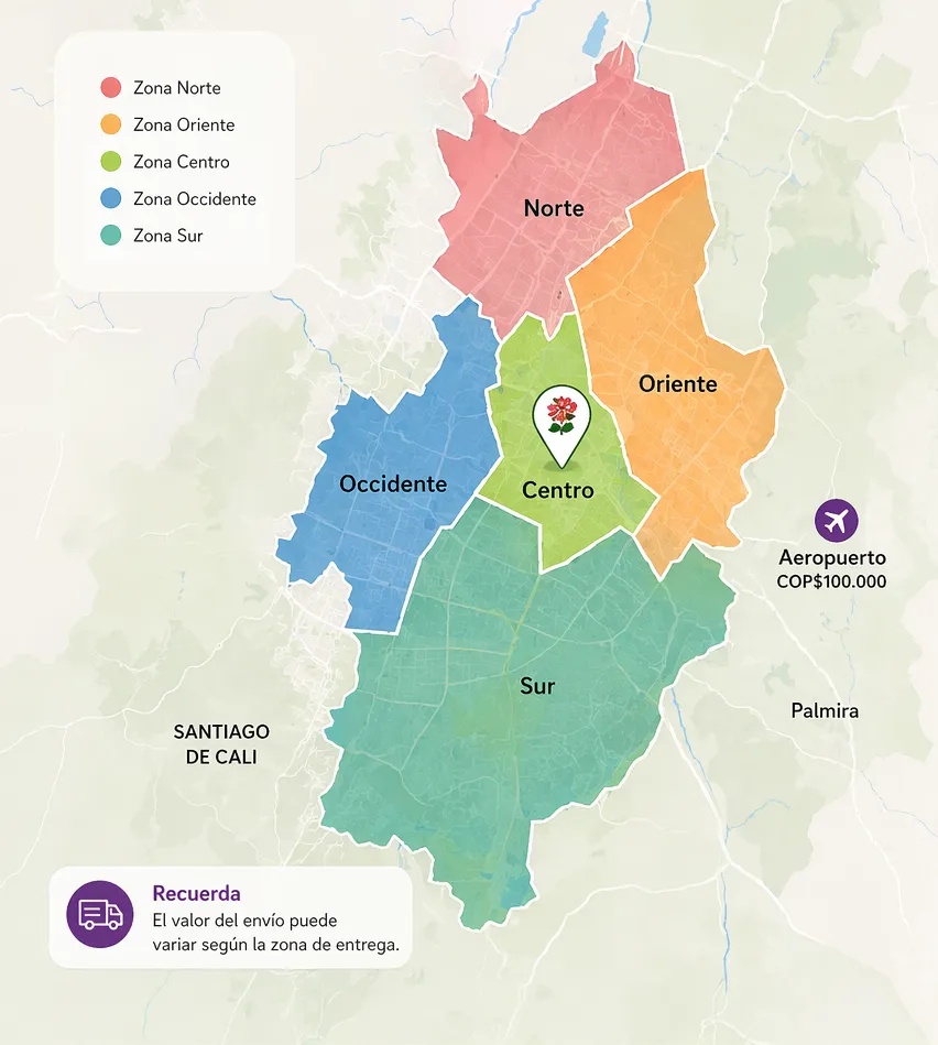 Mapa Zonas de envío la Jardinera Cali